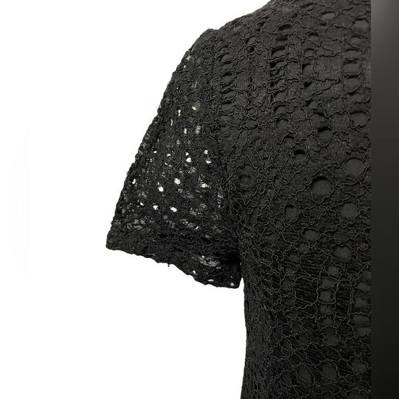 J. Crew Black Cocktail Dress w/Eyelet Designs Sheer Short Sleeves (Size; 00) - Picture 5 of 12